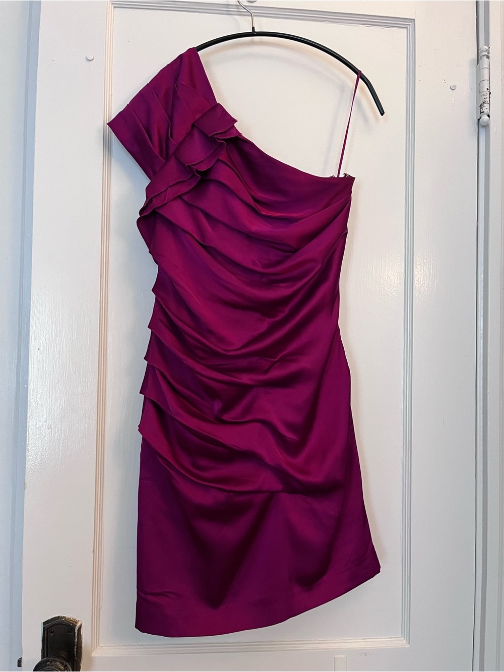 Express One-Shoulder Magenta Ruffled Cocktail Dress